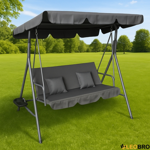 Гойдалка з подушками та підстаканниками на 3 особи LEOBRO Сіра - 2