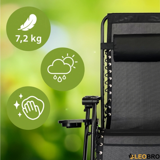Розкладне крісло шезлонг LEOBRO Zero Gravity Premium Black (LB-ZGC-G2-BLK) - 4