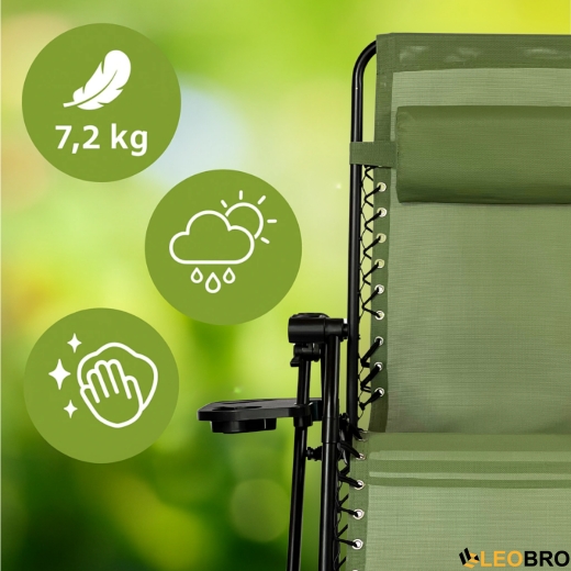 Розкладне крісло шезлонг LEOBRO Zero Gravity Premium Pistachio (LB-ZGC-G2-PST) - 4