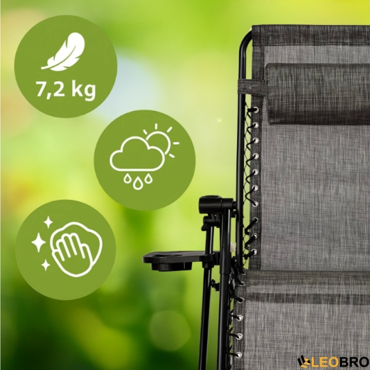 Розкладне крісло шезлонг LEOBRO Zero Gravity Premium Grey (LB-ZGC-G2-GRY) - 2