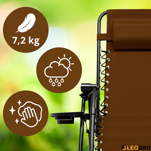 Розкладне крісло шезлонг LEOBRO Zero Gravity Premium Brown (LB-ZGC-G2-BRN) - 3