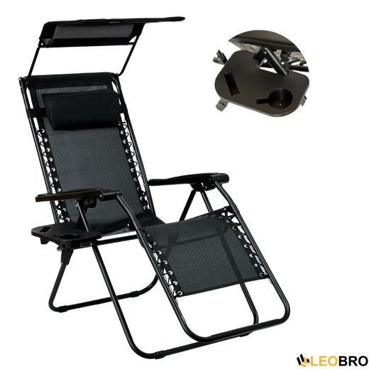 Розкладне крісло шезлонг з козирком LEOBRO Zero Gravity Black (LB-ZGC-H1-BLK) - 1