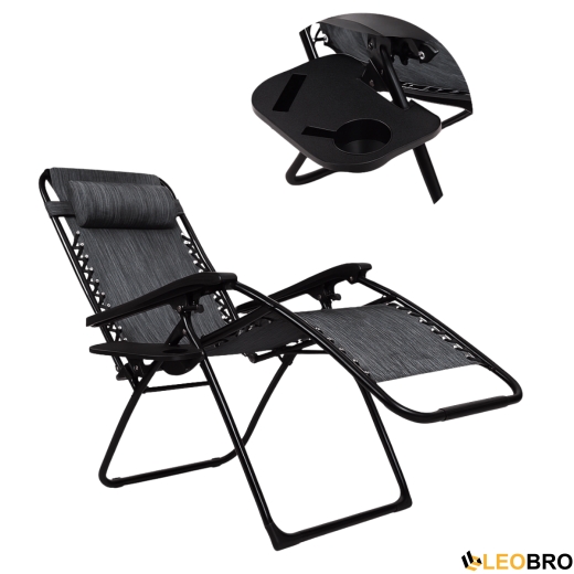 Розкладне крісло шезлонг LEOBRO Zero Gravity Dark Grey (LB-ZGC-F1-DGR) - 5