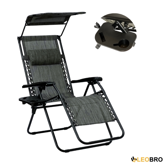 Розкладне крісло шезлонг із козирком LEOBRO Zero Gravity Dark Grey (LB-ZGC-H1-DGR) - 1