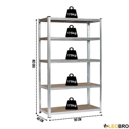 Стелаж LEOBRO Premium 180 х 90 х 40 см, 175кг/полиця, 5 полиць (LB-R104) - 2