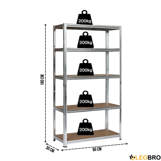 Стелаж LEOBRO Premium 180 х 90 х 30 см, 200кг/полиця, 5 полиць (LB-R105) - 2