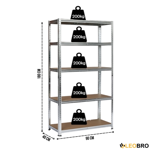 Стелаж LEOBRO Premium 180 х 90 х 40 см, 200кг/полиця, 5 полиць (LB-R106) - 2