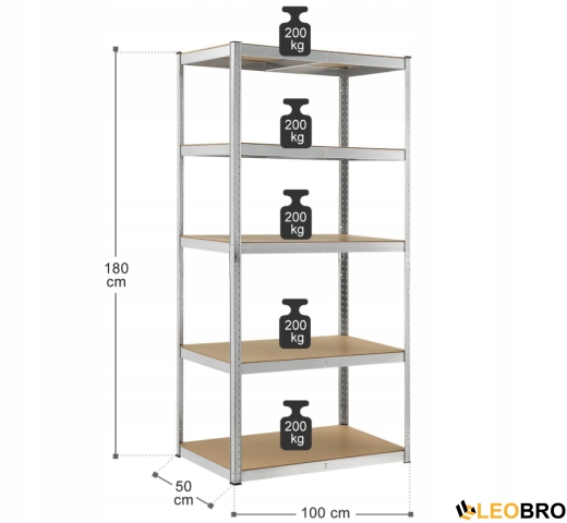 Стелаж LEOBRO Premium 180 х 100 х 50 см, 200кг/полиця, 5 полиць (LB-R107) - 4