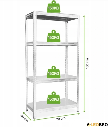 Стелаж LEOBRO Premium 150 х 70 х 30 см, 150кг/полиця, 4 полиці (LB-R109) - 2