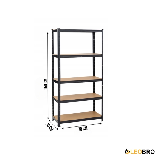 Стелаж LEOBRO Premium Black 150 х 70 х 30 см, 175кг/полиця, 5 полиць (LB-R113) - 2