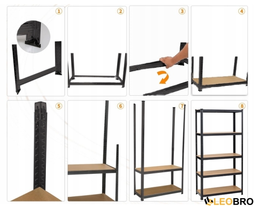 Стелаж LEOBRO Premium Black 150 х 70 х 30 см, 175кг/полиця, 5 полиць (LB-R113) - 6