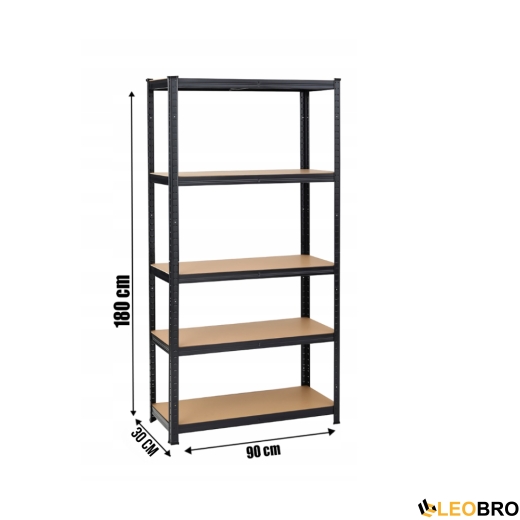 Стеллаж LEOBRO Premium Black 180 х 90 х 30 см, 175кг/полка, 5 полок (LB-R114) - 2