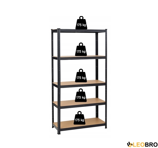 Стелаж LEOBRO Premium Black 180 х 90 х 40 см, 175кг/полиця, 5 полиць (LB-R115) - 2