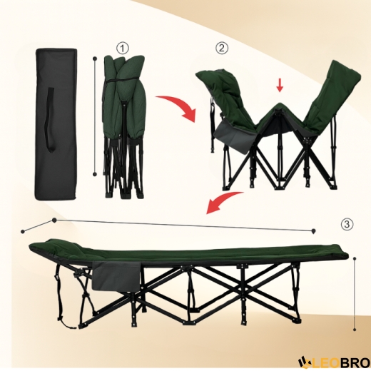 Туристическая походная раскладушка со встроенным матрасом LEOBRO Green (LB-CC-K1-GRN) - 4