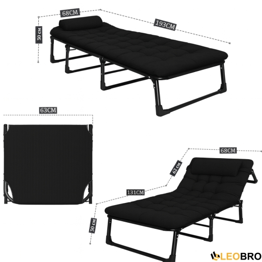 Розкладне ліжко (розкладачка) з матрацом і подушкою LEOBRO Black (LB-FB-A1-BLK) - 4