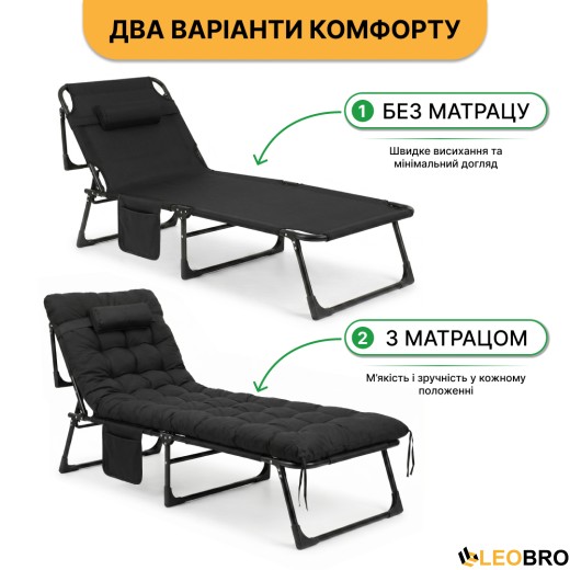 Раскладная кровать (раскладушка) с матрасом и подушкой LEOBRO Black (LB-FB-A1-BLK) - 8