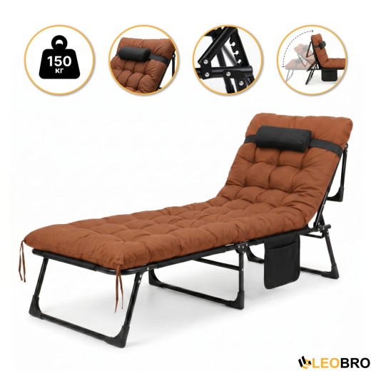 Раскладная кровать (раскладушка) с матрасом и подушкой LEOBRO Brown (LB-FB-A1-BRN) - 1