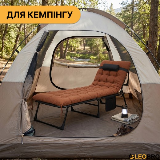 Раскладная кровать (раскладушка) с матрасом и подушкой LEOBRO Brown (LB-FB-A1-BRN) - 3