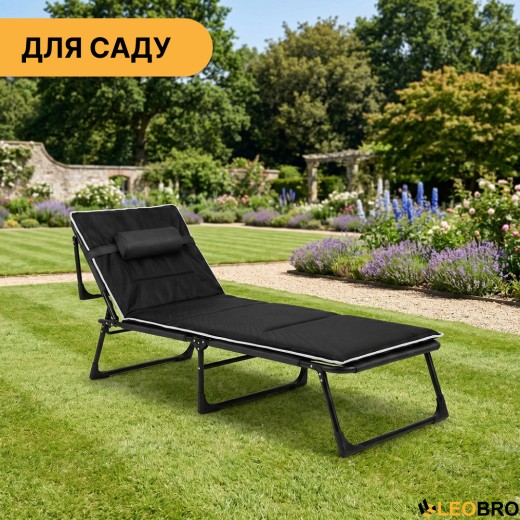 Розкладне ліжко (розкладачка) з Mesh-матрацом і подушкою LEOBRO Black (LB-FB-A2-BLK) - 2