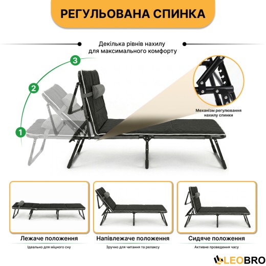 Розкладне ліжко (розкладачка) з Mesh-матрацом і подушкою LEOBRO Striped (LB-FB-A2-STR) - 7