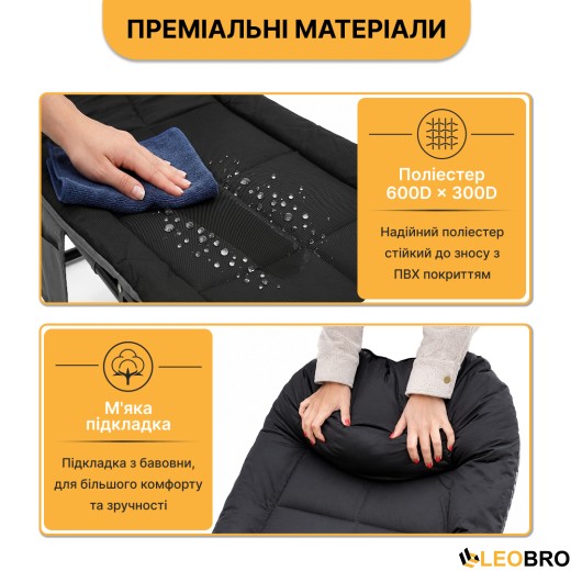 Розкладне ліжко (розкладачка) з вбудованим матрацом LEOBRO Black (LB-FB-M1-BLK) - 5