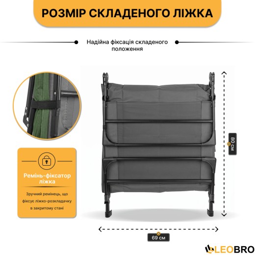 Раскладная кровать (раскладушка) со встроенным матрасом LEOBRO Green (LB-FB-M1-GRN) - 6