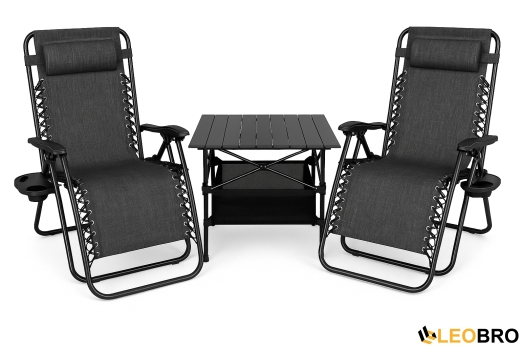 Комплект для відпочинку LEOBRO S, два шезлонги та стіл (LB-ZGC-F1-DGR-FT-A1) - 1