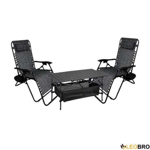 Комплект из 2 шезлонгов и стола 95х55х50 см Zero Gravity LEOBRO (LB-ZGC-F1-DGR-FT-A2) - 8
