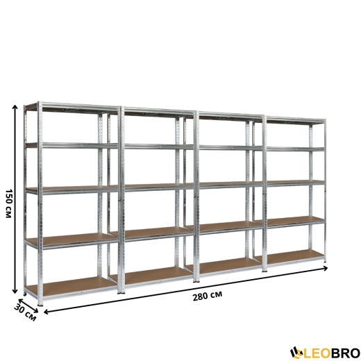 Набор из четырех стеллажей LEOBRO Premium 150 х 280 х 30 см, 150кг/полка, 5 полок (LB-R110Х4) - 2