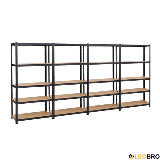 Набір із чотирьох стелажів LEOBRO Чорний 180 х 360 х 40 см, 175кг/полиця, 5 полиць (LB-R175-BLKX4) - 1