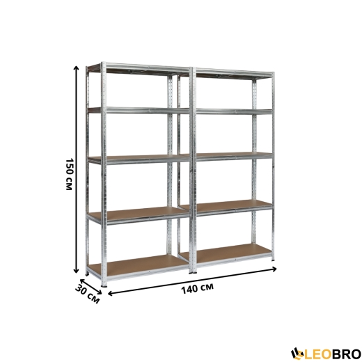Набор из двух стеллажей LEOBRO Premium 150 х 140 х 30 см, 175кг/полка, 5 полок (LB-R112Х2) - 3