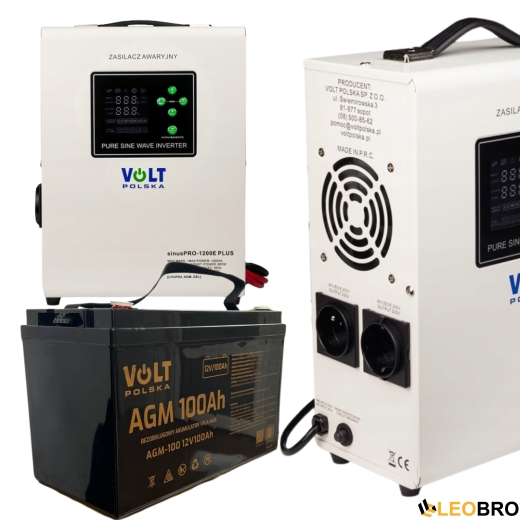 Комплект Volt Polska SINUS PRO 1200 E PLUS 12/230V 800/1200 + Акумулятор AGM 12V 100 Ah - 1