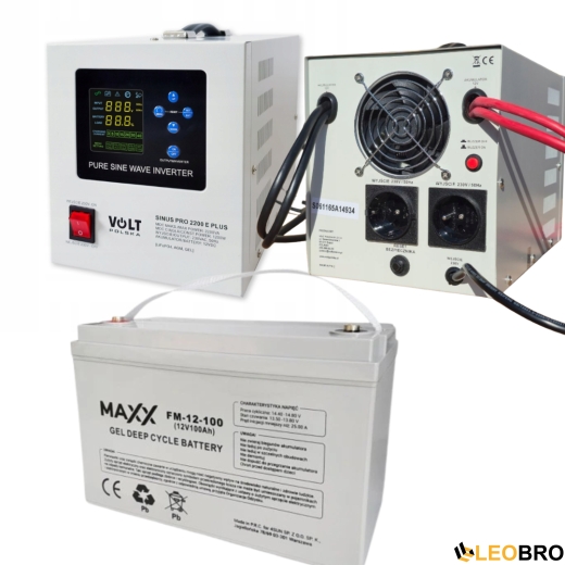 Комплект Volt Polska SINUS PRO 2200 E PLUS 12/230V 1200/2200W + Акумулятор 4SUN MAXX GEL 120Ah 12V   - 1
