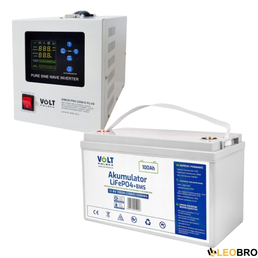 Комплект інвертор Volt Polska SINUS PRO 2200 E PLUS 1200/2200W + Акумулятор  LiFePO4 12,8V - 1