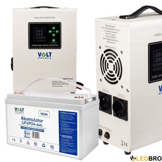 Комплект інвертор Volt Polska SINUS PRO 1200 E PLUS 800/1200W + Акумулятор  LiFePO4 12,8V - 1
