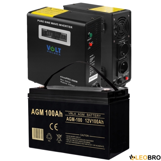 Комплект аварийного питания Volt Polska SINUS PRO 500 E + Аккумулятор VOLT AGM VRLA 100Ah 12V - 1