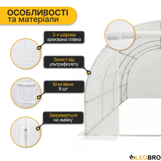 Садова теплиця парник LEOBRO Garden 12м2 White MultiDoor (LB-G113-WHT) - 4