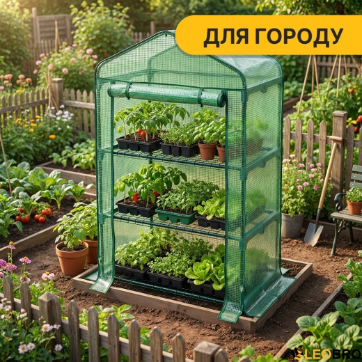 Стеллаж-теплица LEOBRO 125х69х49 см на 3 полки Green (LB-G116) - 6