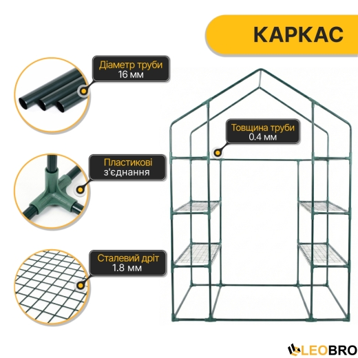Стелаж-теплиця LEOBRO 143x73x195 см на 4 полиці (LB-G120) - 3