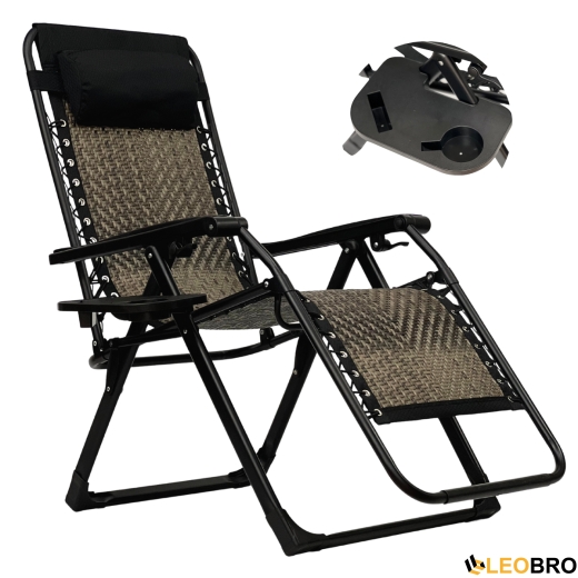 Раскладное кресло шезлонг LEOBRO Zero Gravity Premium Grey Rattan (LB-ZGC-G2-RG) - 3