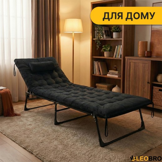 Раскладная кровать (раскладушка) с бархатным матрасом и подушкой LEOBRO Black (LB-FB-A3-BLK) - 5