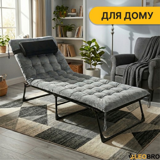 Раскладная кровать (раскладушка) с бархатным матрасом и подушкой LEOBRO Grey (LB-FB-A3-GRY) - 4