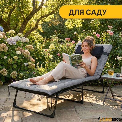 Раскладная кровать (раскладушка) с бархатным матрасом и подушкой LEOBRO Grey (LB-FB-A3-GRY) - 5