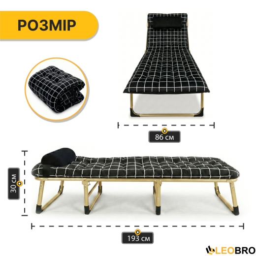Розкладне ліжко (розкладачка) з оксамитовим матрацом і подушкою LEOBRO (LB-FB-B3-PAT) - 4