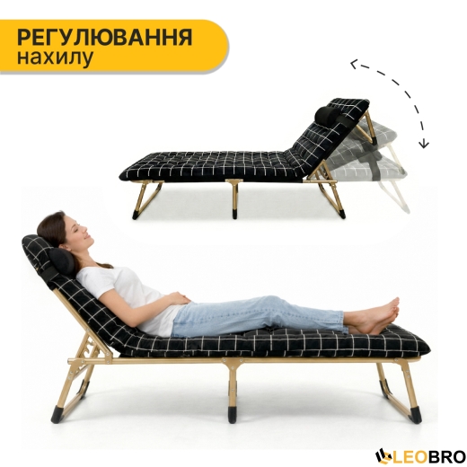 Розкладне ліжко (розкладачка) з оксамитовим матрацом і подушкою LEOBRO (LB-FB-B3-PAT) - 5