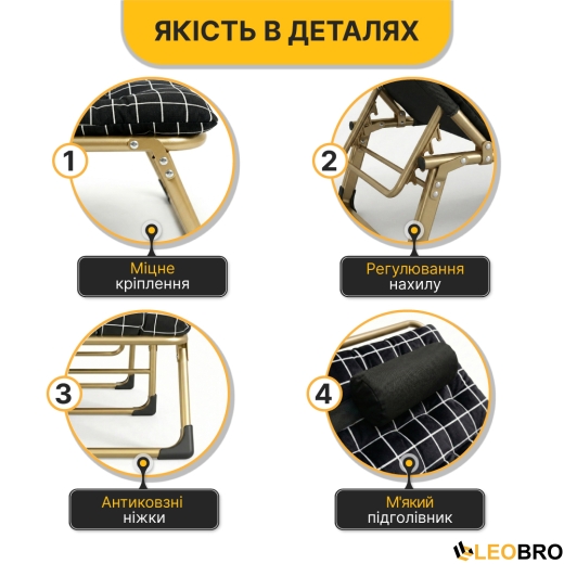 Розкладне ліжко (розкладачка) з оксамитовим матрацом і подушкою LEOBRO (LB-FB-B3-PAT) - 7