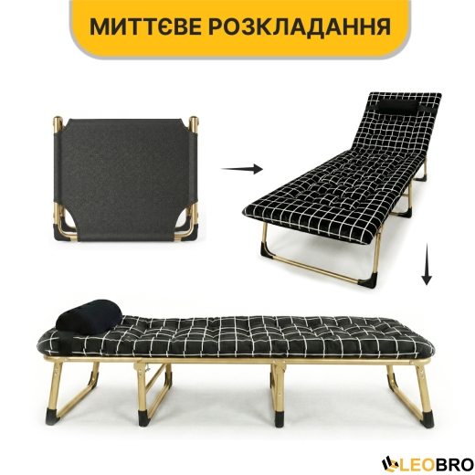 Розкладне ліжко (розкладачка) з оксамитовим матрацом і подушкою LEOBRO (LB-FB-B3-PAT) - 9