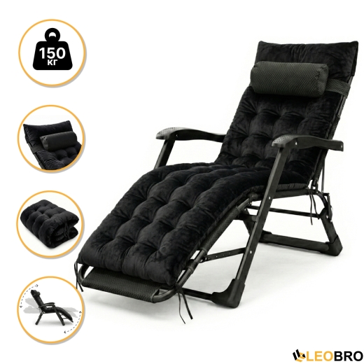 Раскладное кресло кровать с бархатным матрасом LEOBRO Black (LB-FCB-G4-BLK) - 1