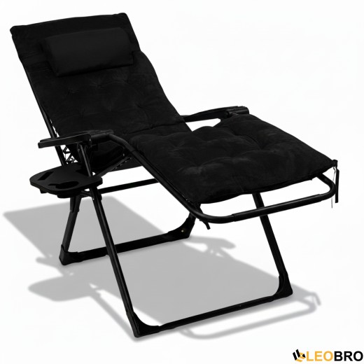 Раскладное кресло шезлонг LEOBRO Zero Gravity Premium Plus Black Velvet (LB-ZGC-K3-BLK) - 3