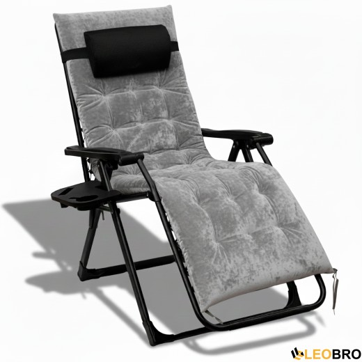 Розкладне крісло шезлонг LEOBRO Zero Gravity Premium Plus Grey Velvet (LB-ZGC-K3-GRY) - 2